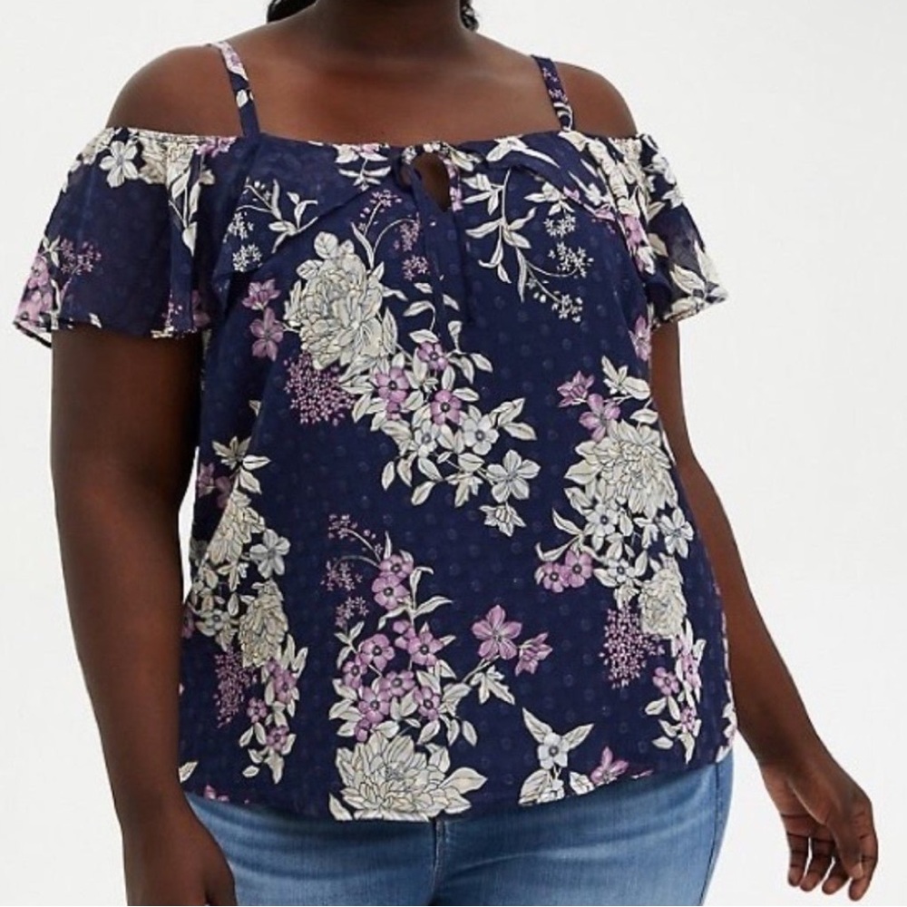 Torrid Clip Dot Navy Blue Cold Shoulder Top NWT